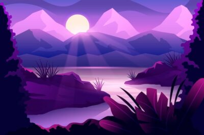 Free Vector | Gradient landscape with river