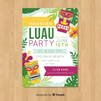 Free Vector | Luau party flat colorful poster template