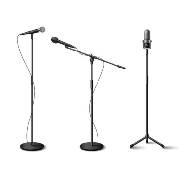 Free Vector | Microphone realistic icons set with standing audio equipment isolated vector illustration