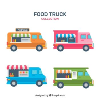 Free Vector | Retro pack of colorful food trucks