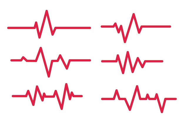 Free Vector | Six ecg heartbeat lines red collection