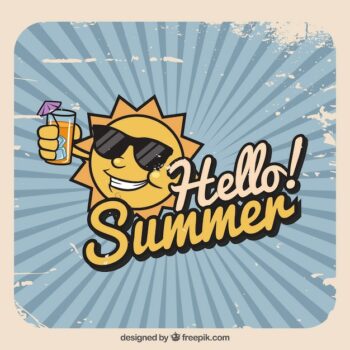 Free Vector | Summer background with funny sun in vintage style