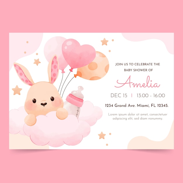 Free Vector | Watercolor baby shower party invitation template