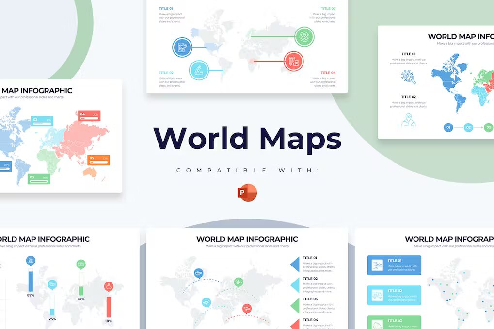 Education World Maps PowerPoint Infographics Template Free Download