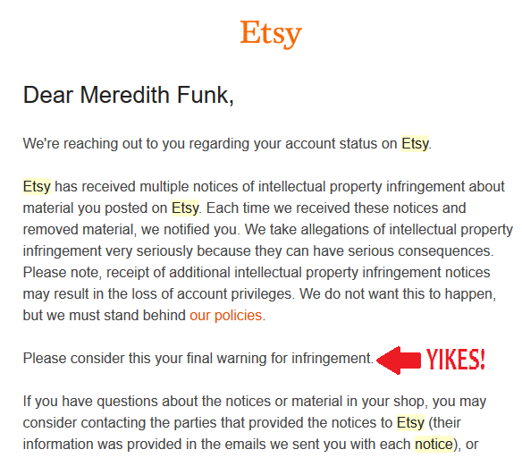 Final Warning from Esty! Copyright Infringement and YOU... ⋆ It's Just So You