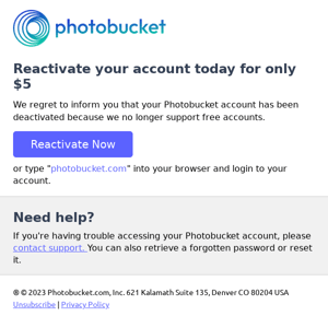 Your account has been deactivated. Do you want to keep your photos? - Photobucket