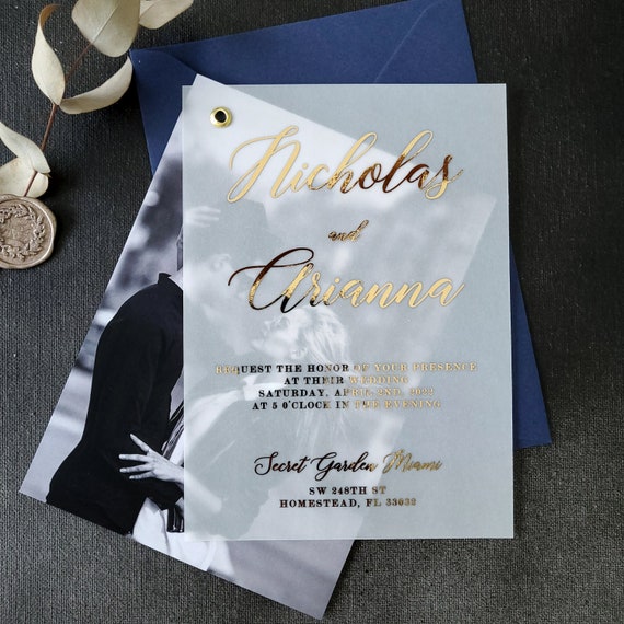 Elegant Vellum Wedding Invitations With Gold Foil Personalized Photo Wedding Invitation With Envelopes, Rose Gold Wedding Invitations Custom - Etsy