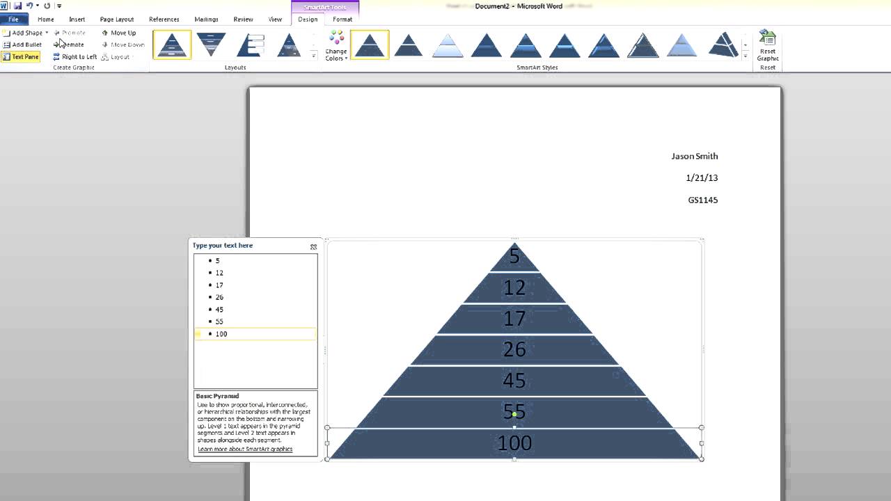 Microsoft Word Tutorial: How to create a SmartArt Pyramid! - YouTube