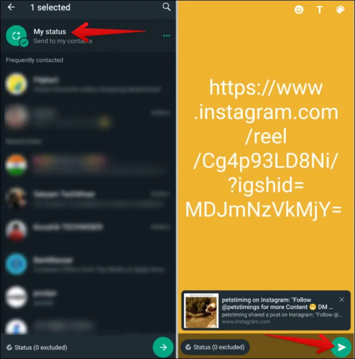 How to Put Instagram Reels on WhatsApp Status with/without Link