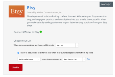 When you connect Etsy and AWeber you can send contextual emails to
