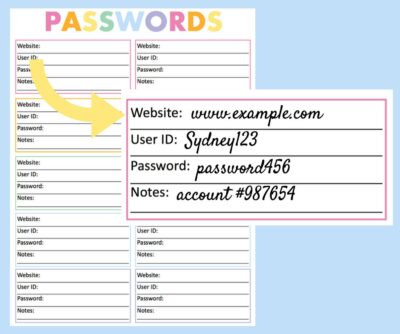 Password Organizer Printable Password List Password Log Etsy