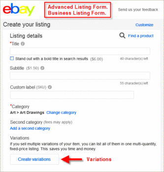 Creating eBay Variation Listings