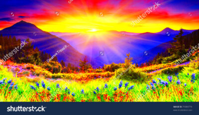 Majestic Sunset In The Mountains Landscape Hdr Image Stock Photo