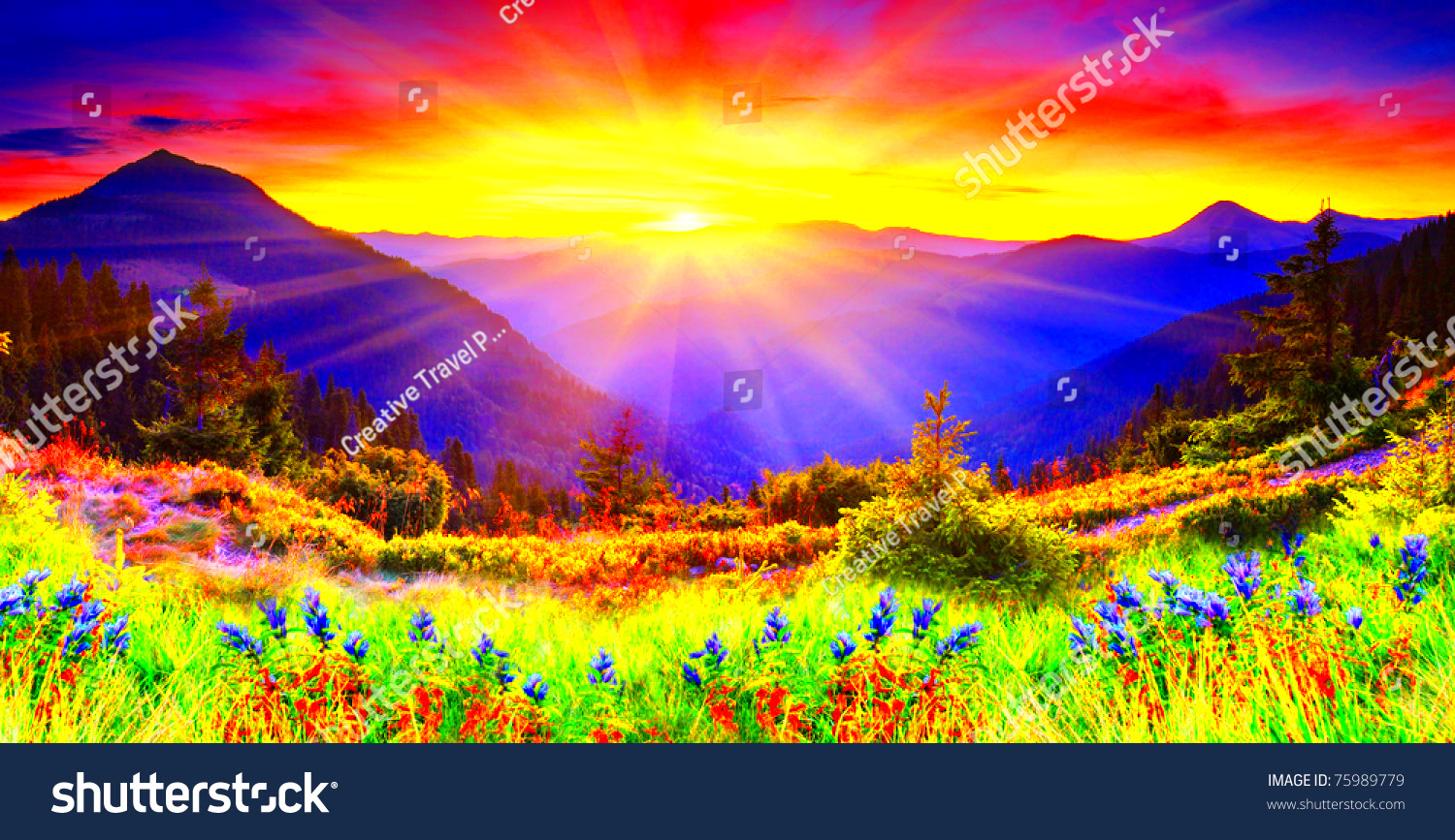 Majestic Sunset In The Mountains Landscape Hdr Image Stock Photo