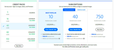 Adobe Stock Pricing Cost and Pricing plans