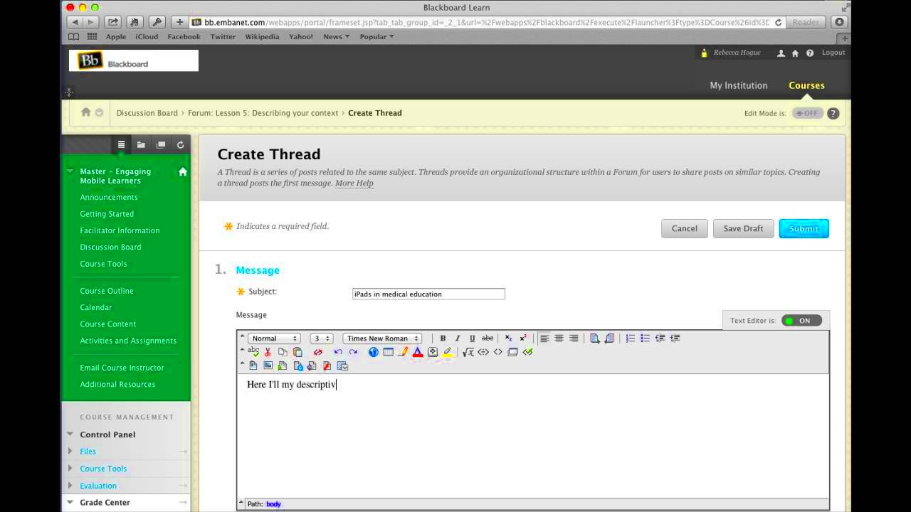 Adding an image to a discussion post in Blackboard Learn  YouTube