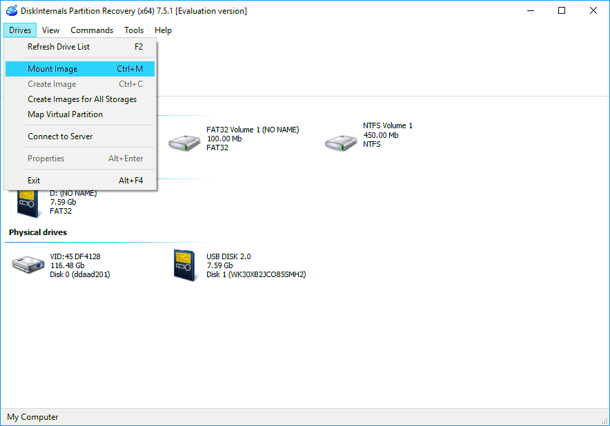 Create disk image with free software DiskInternals