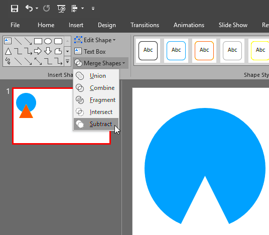 Shape Subtract Command in PowerPoint 2016 for Windows