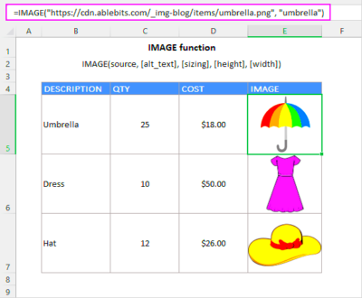 Excel IMAGE function  quick way to insert picture in cell with formula