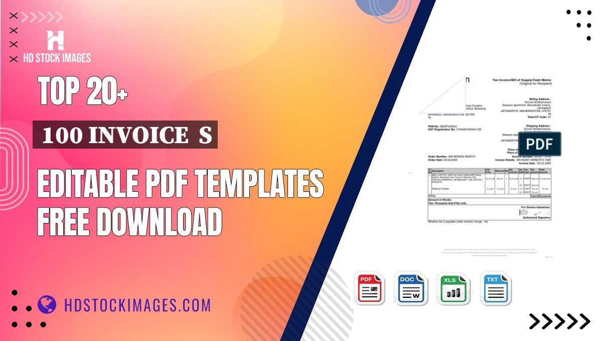 Top 20+ 100 Invoice  S Editable PDF Templates Free Download