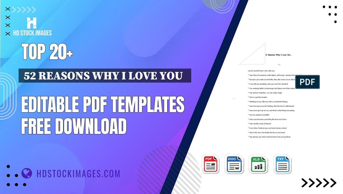 Top 20+ 52 Reasons Why I Love You   Editable PDF Templates Free Download