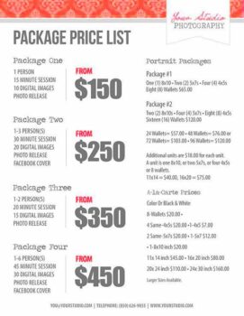 Photography Price List Pricing List for by PhotographTemplates More