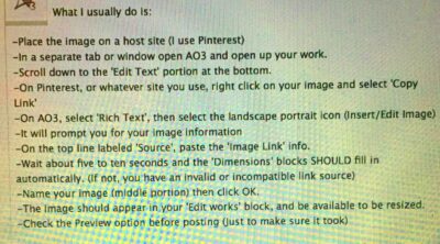 How to add imagesphotosart on the Archive of Our Own AO3 site Post