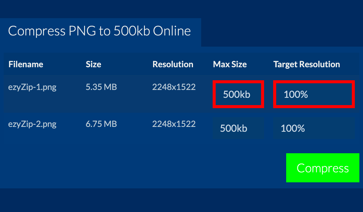 Compress PNG to 500kb Online Fast  ezyZip