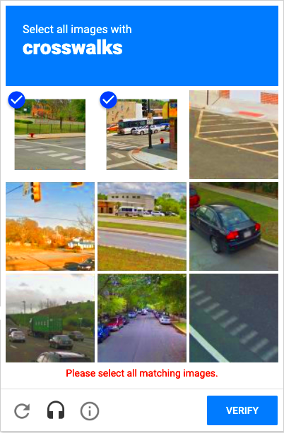 Select all images with crosswalks  rcaptcha