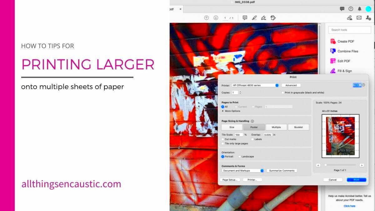 How to print a large image onto multiple pages  All Things Encaustic