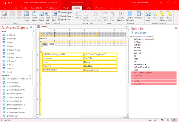 MS Access  Controls  Properties