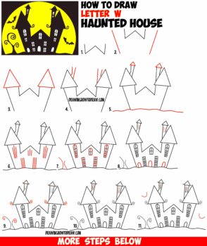 How to Draw a Cartoon Haunted House Step by Step in Silhouette with