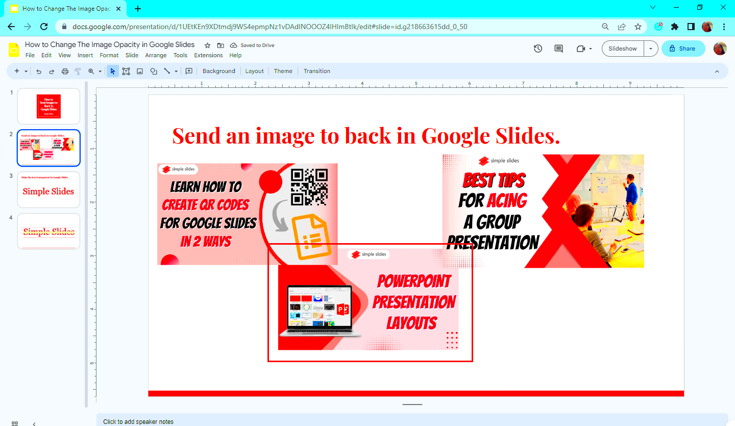 Google Slides How to Send an Image to the Back Layer