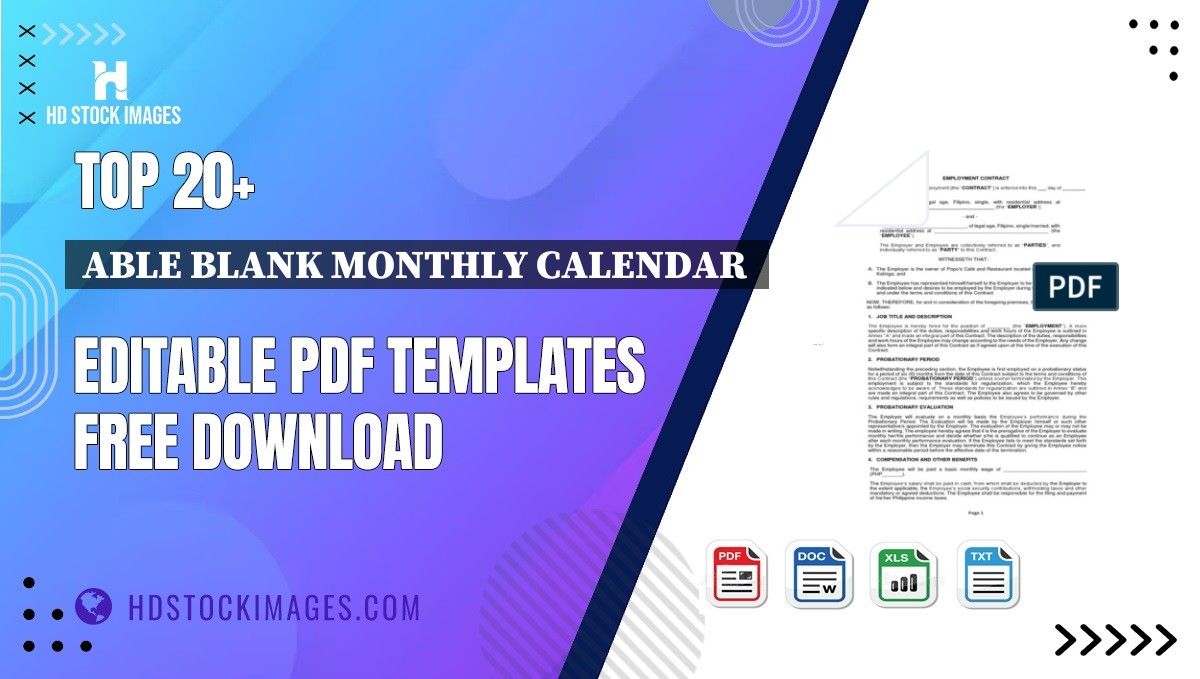 Top 20+ Able Blank Monthly Calendar  Editable PDF Templates Free Download