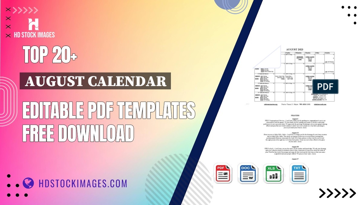 Top 20+ August Calendar Editable PDF Templates Free Download
