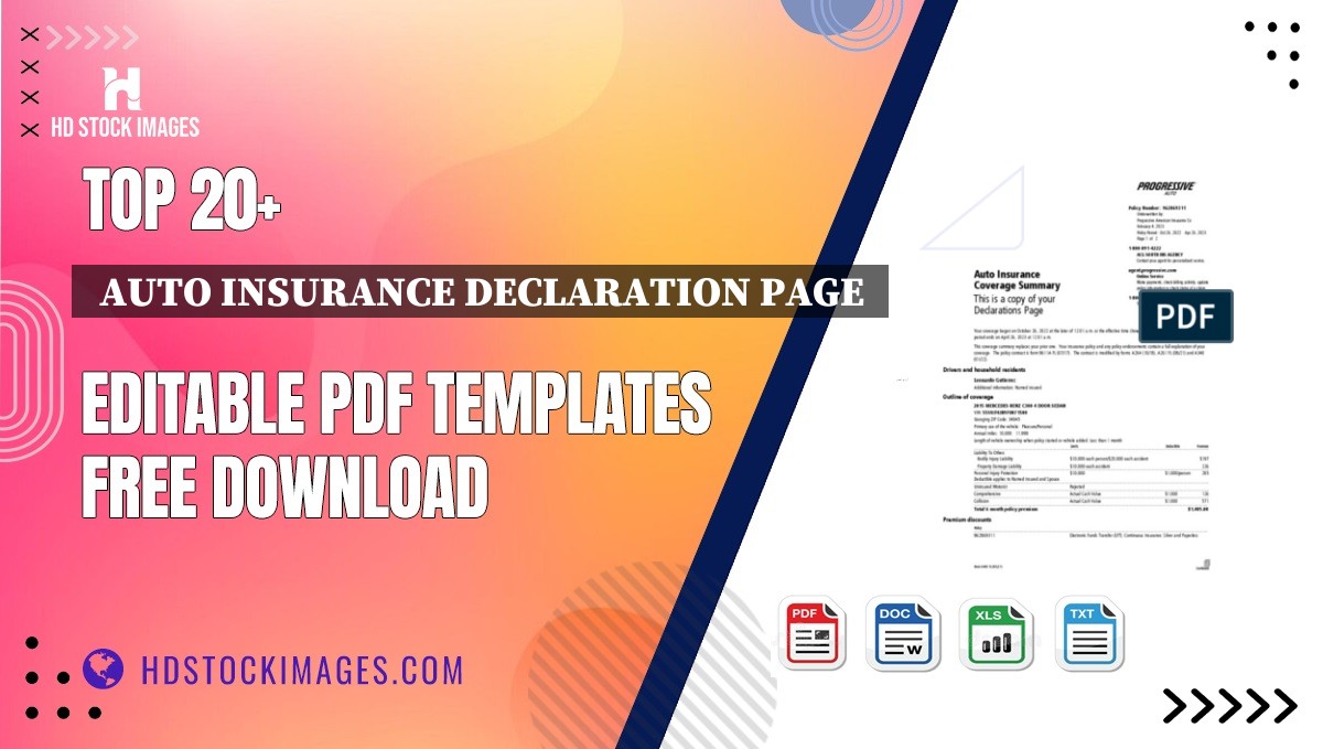 Top 20+  Auto Insurance Declaration Page  Editable PDF Templates Free Download