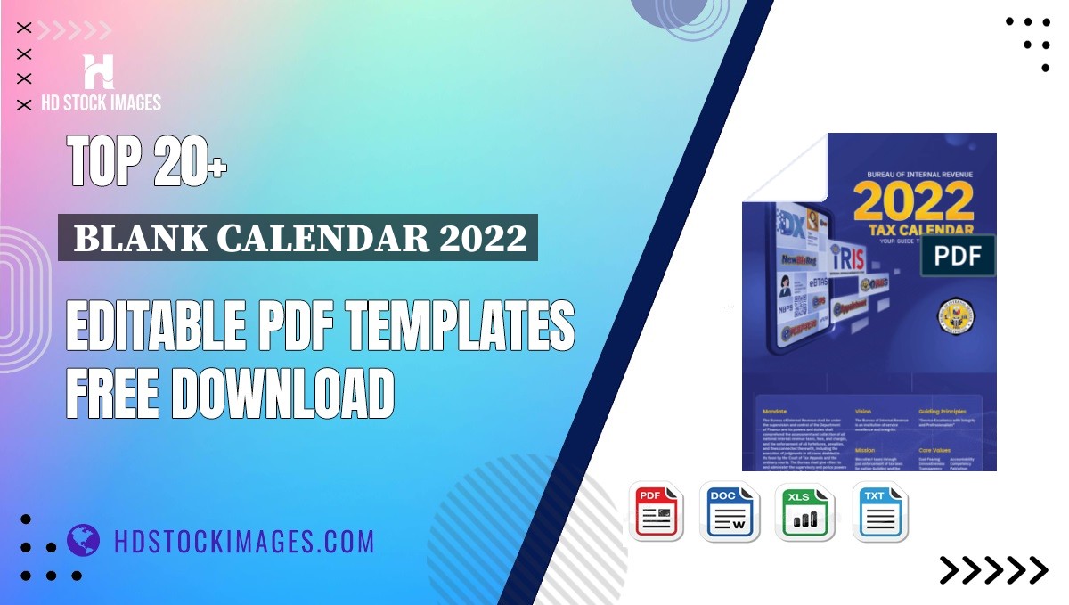 Top 20+ Blank Calendar 2022 Editable PDF Templates Free Download