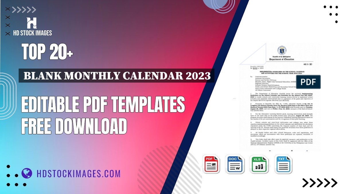 Top 20+ Blank Monthly Calendar 2023 Editable PDF Templates Free Download