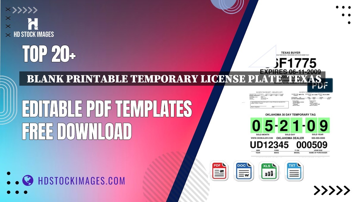 Top 20+  Blank Printable Temporary License Plate  Texas Editable PDF Templates Free Download