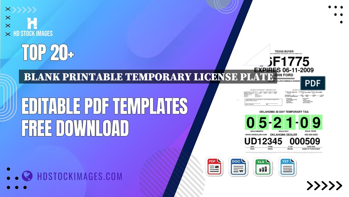 Top 20+ Blank Printable Temporary License Plate Editable PDF Templates Free Download