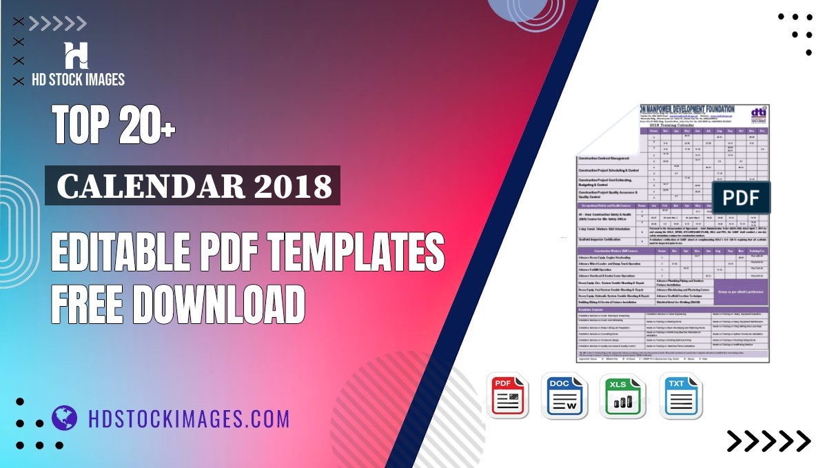 Top 20+ Calendar 2018 Editable PDF Templates Free Download