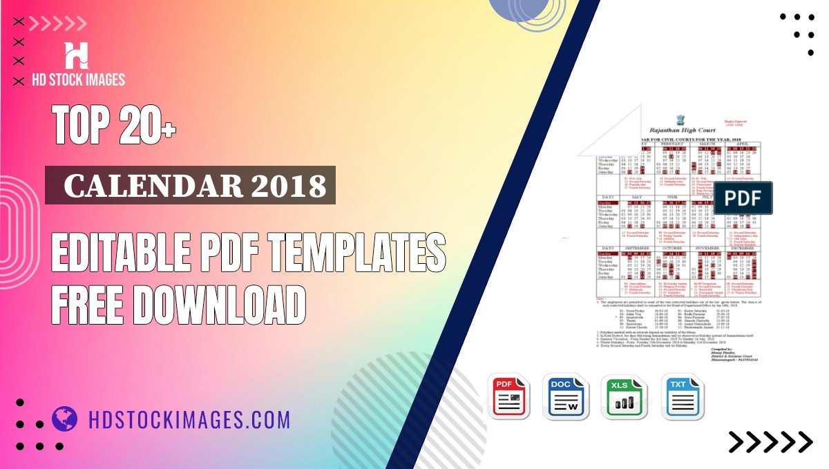 Top 20+  Calendar 2018 Editable PDF Templates Free Download