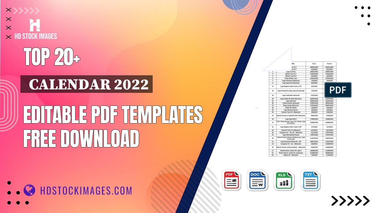 Top 20+  Calendar 2022 Editable PDF Templates Free Download