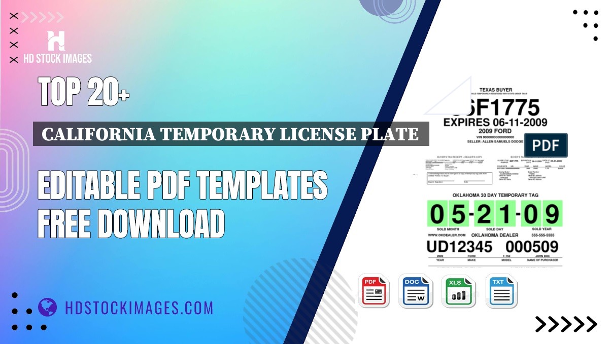 Top 20+ California Temporary License Plate  Editable PDF Templates Free Download