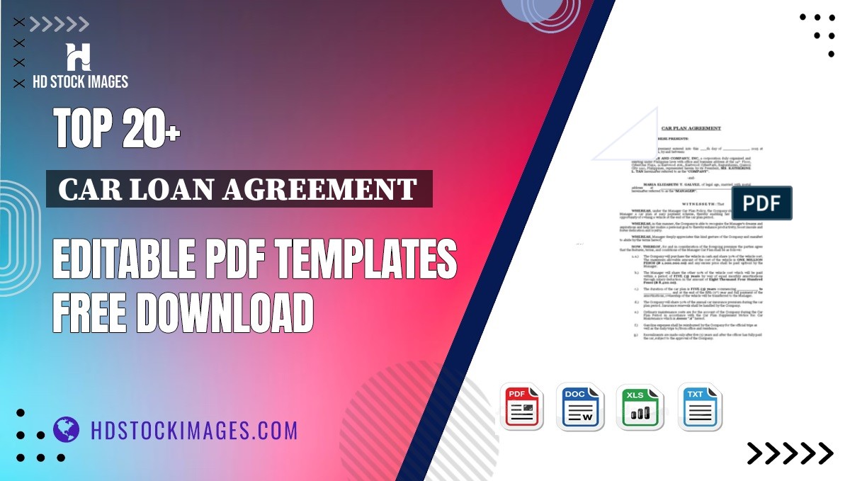 Top 20+ Car Loan Agreement  Editable PDF Templates Free Download