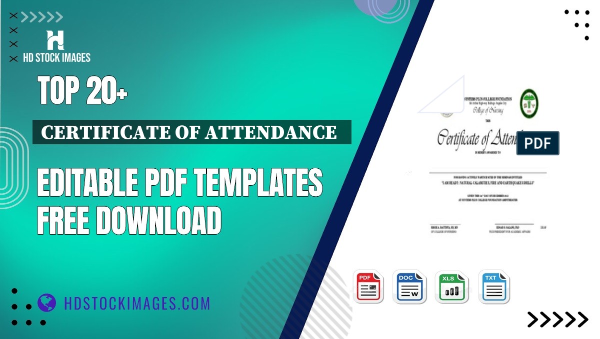 Top 20+ Certificate Of Attendance   Editable PDF Templates Free Download