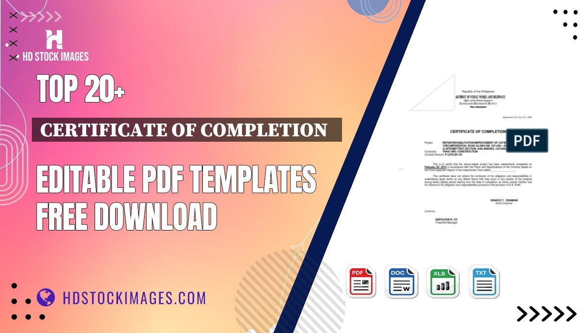 Top 20+ Certificate Of Completion   Editable PDF Templates Free Download