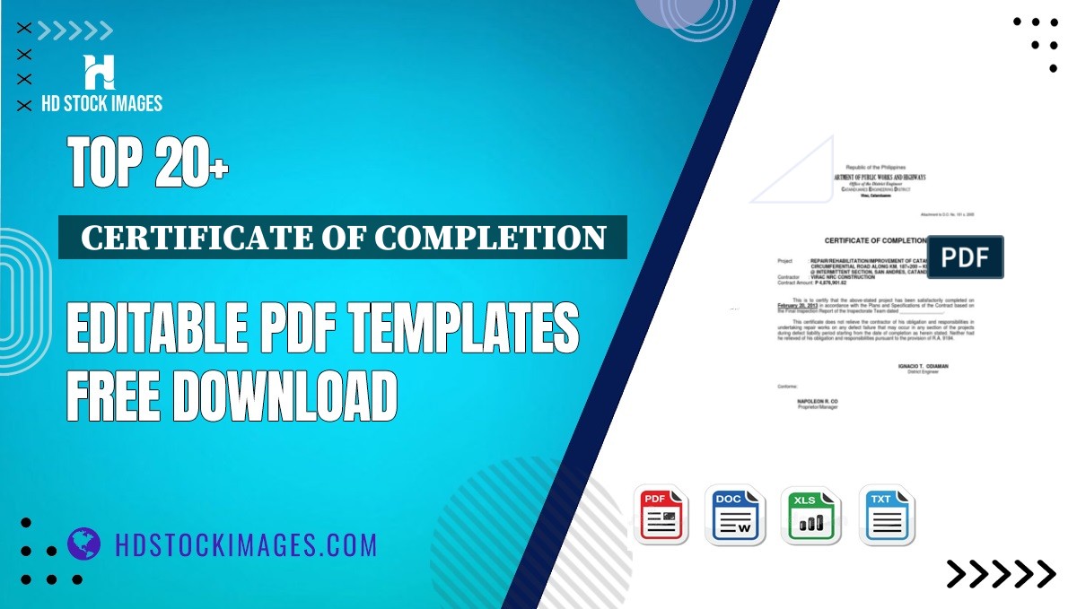 Top 20+  Certificate Of Completion  Editable PDF Templates Free Download