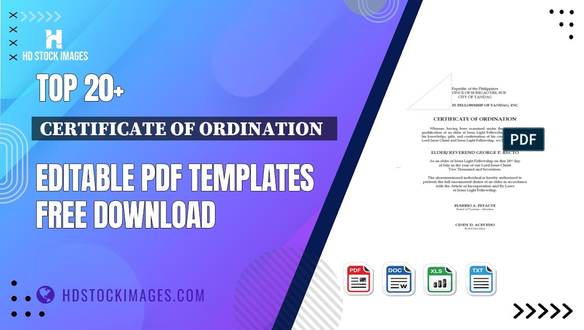 Top 20+ Certificate Of Ordination   Editable PDF Templates Free Download