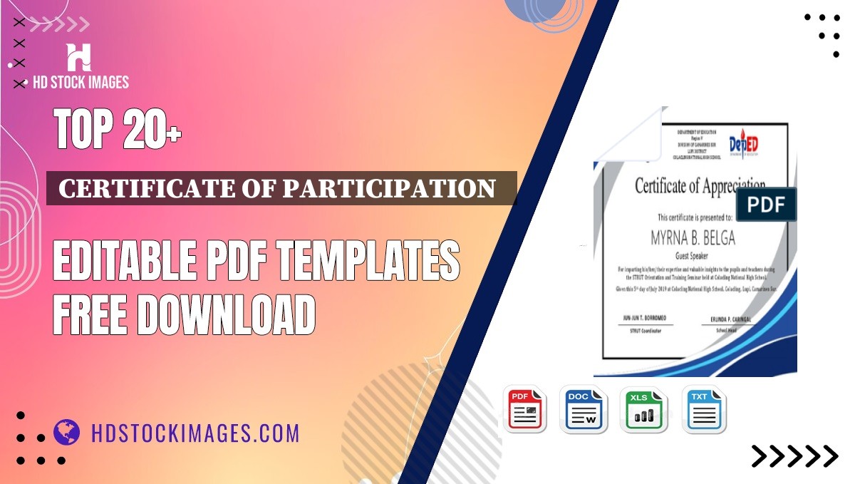 Top 20+ Certificate Of Participation   Editable PDF Templates Free Download